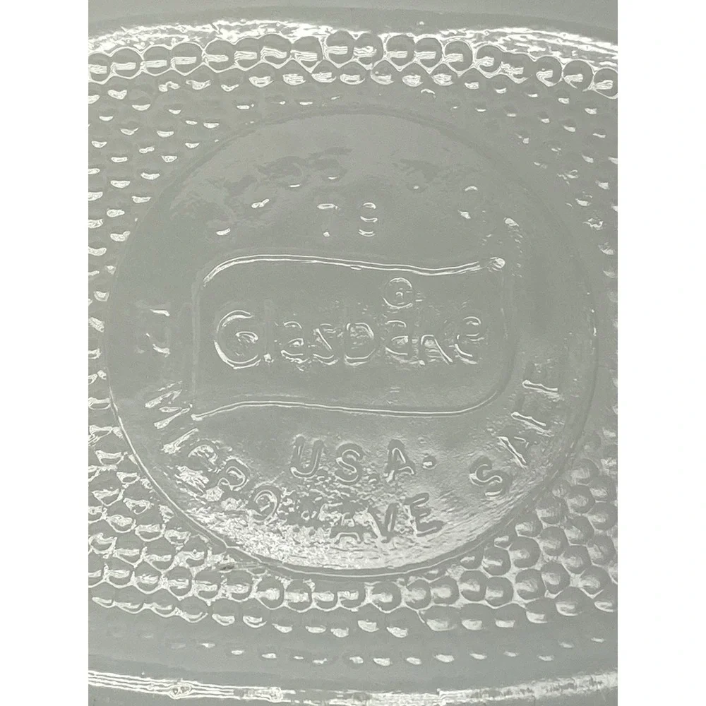 Glasbake Vintage J-235 Casserole Dish 1Qt Navy Blue Flower Pattern Microwaveable